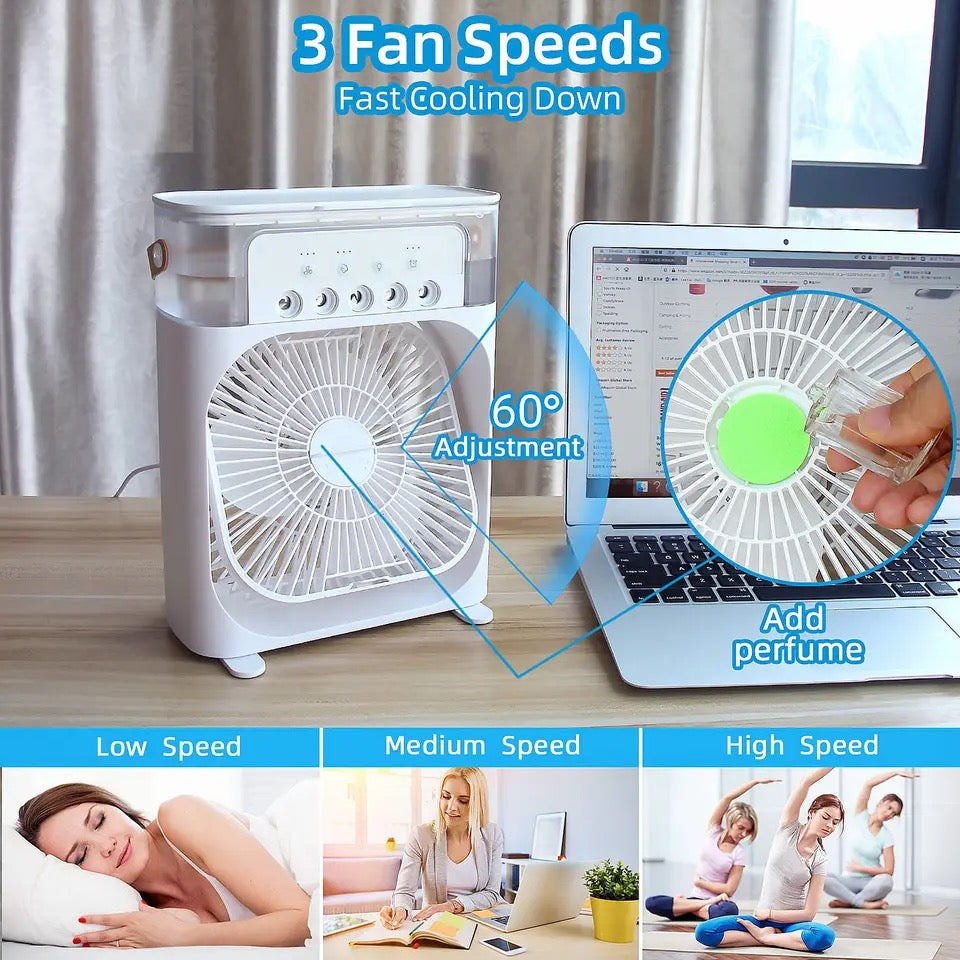 Humidifier Cooling Fan, Personal Evaporative Air Cooler Fan, Mini Air Freshner Cooling Fan, Water Mist Humidification Fan, 3 In 1 Portable Fan Air Conditioner, Desktop Electric Fan Air Cooler, 7 Colors LED Light Humidifier, USB Powered Mini AC Humidifier Cooling Fan, Personal Evaporative Air Cooler Fan, Mini Air Freshner Cooling Fan, Water Mist Humidification Fan, 3 In 1 Portable Fan Air Conditioner, Desktop Electric Fan Air Cooler, 7 Colors LED Light Humidifier, USB Powered Mini AC